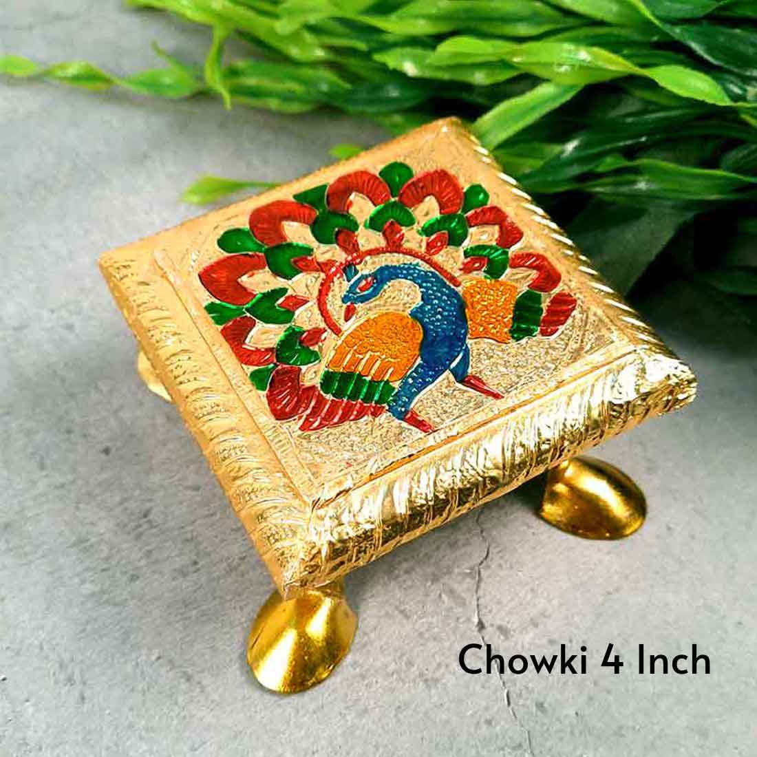 Pooja Chowki Bajot - Peacock Design - For For Pooja, Weddings & Festivals - Set of 3 - ApkaMart #Style_Design 1
