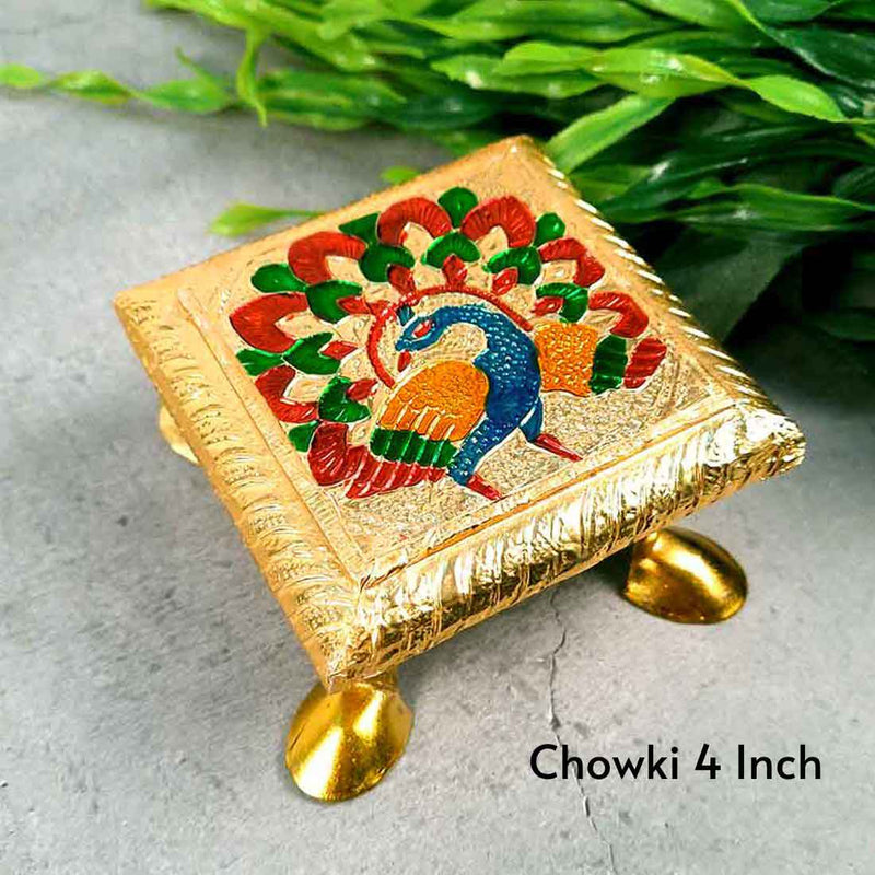 Pooja Chowki Bajot - Peacock Design - For For Pooja, Weddings & Festivals - Set of 3 - ApkaMart