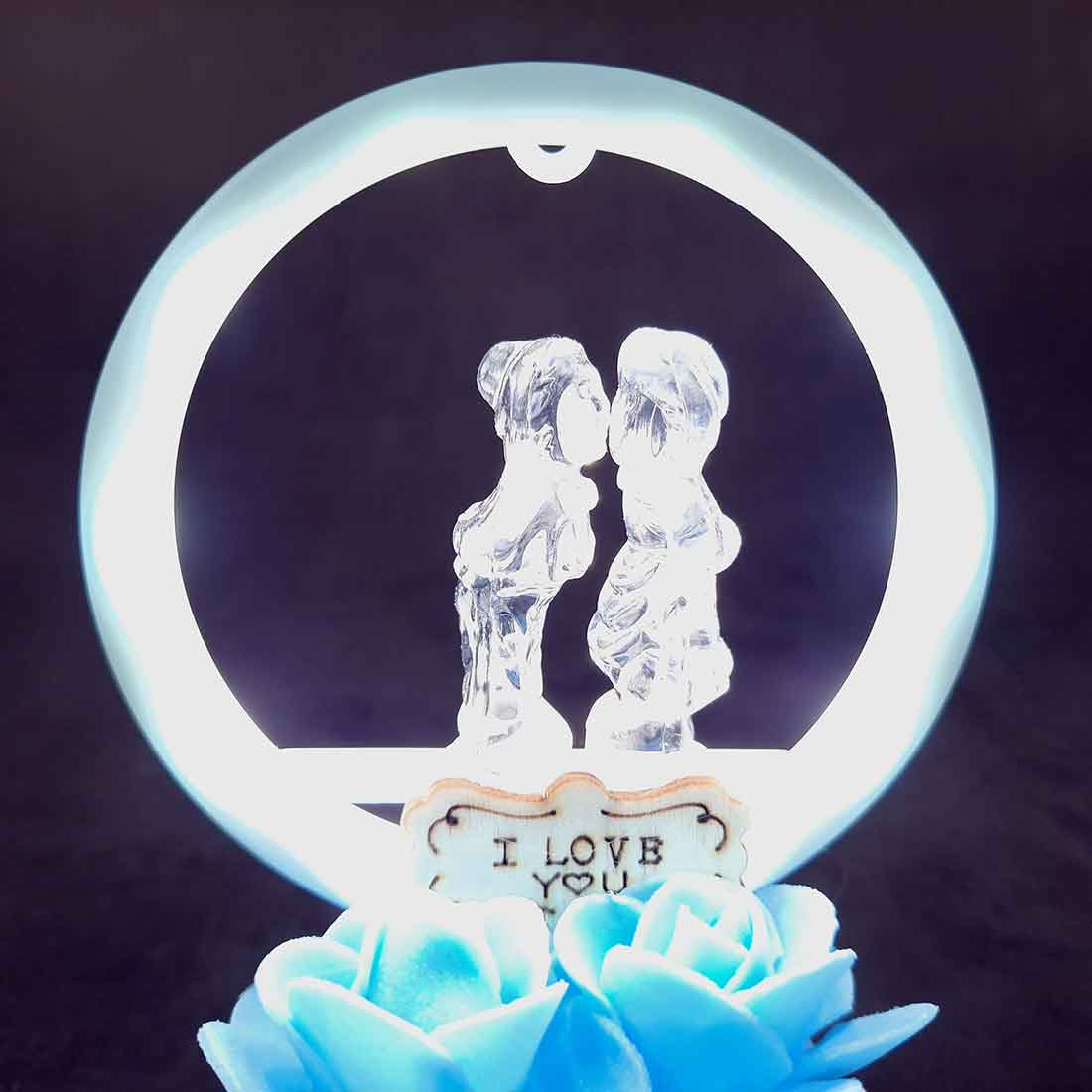 ART N HUB Antique Look Teddy Love couple Glass Dome With Lighting Effect  Showpiece Romantic Decorative