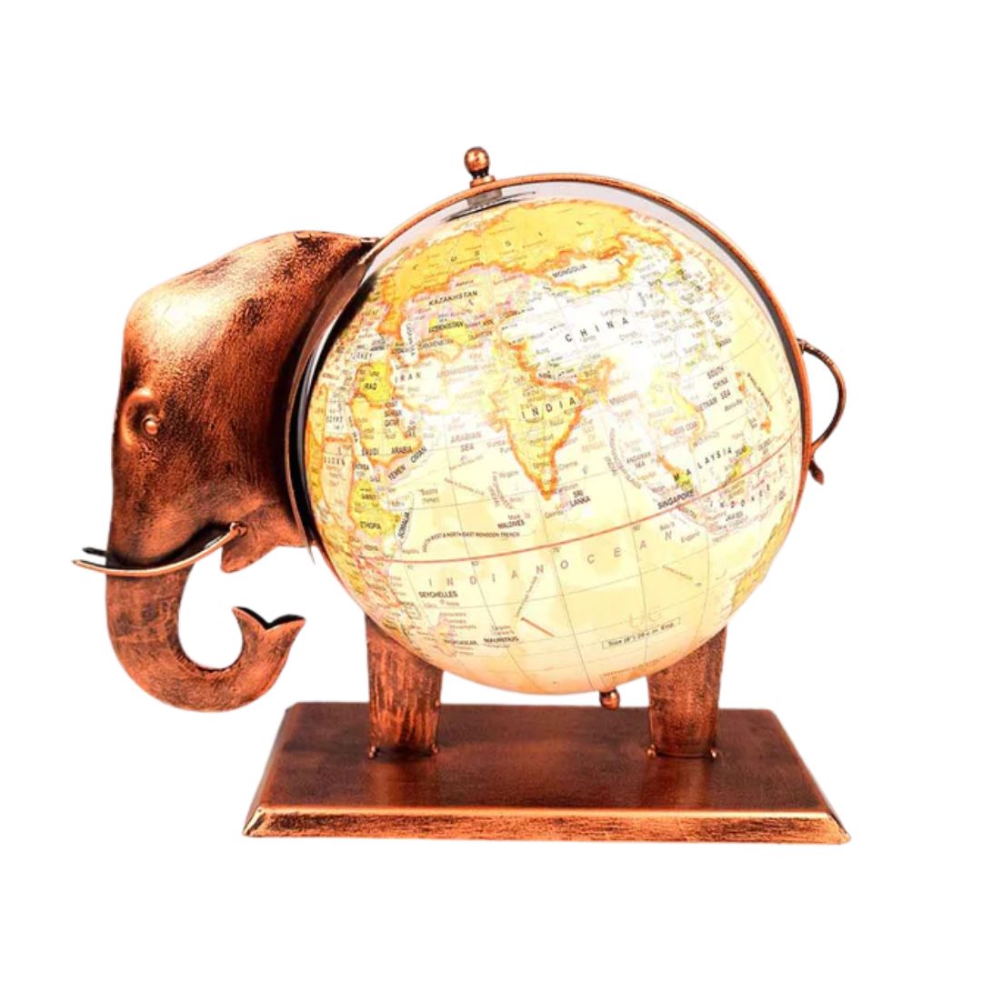 Elephant Globe - Antique Showpiece - For Table Decor & Gifts - 11 Inch - ApkaMart
