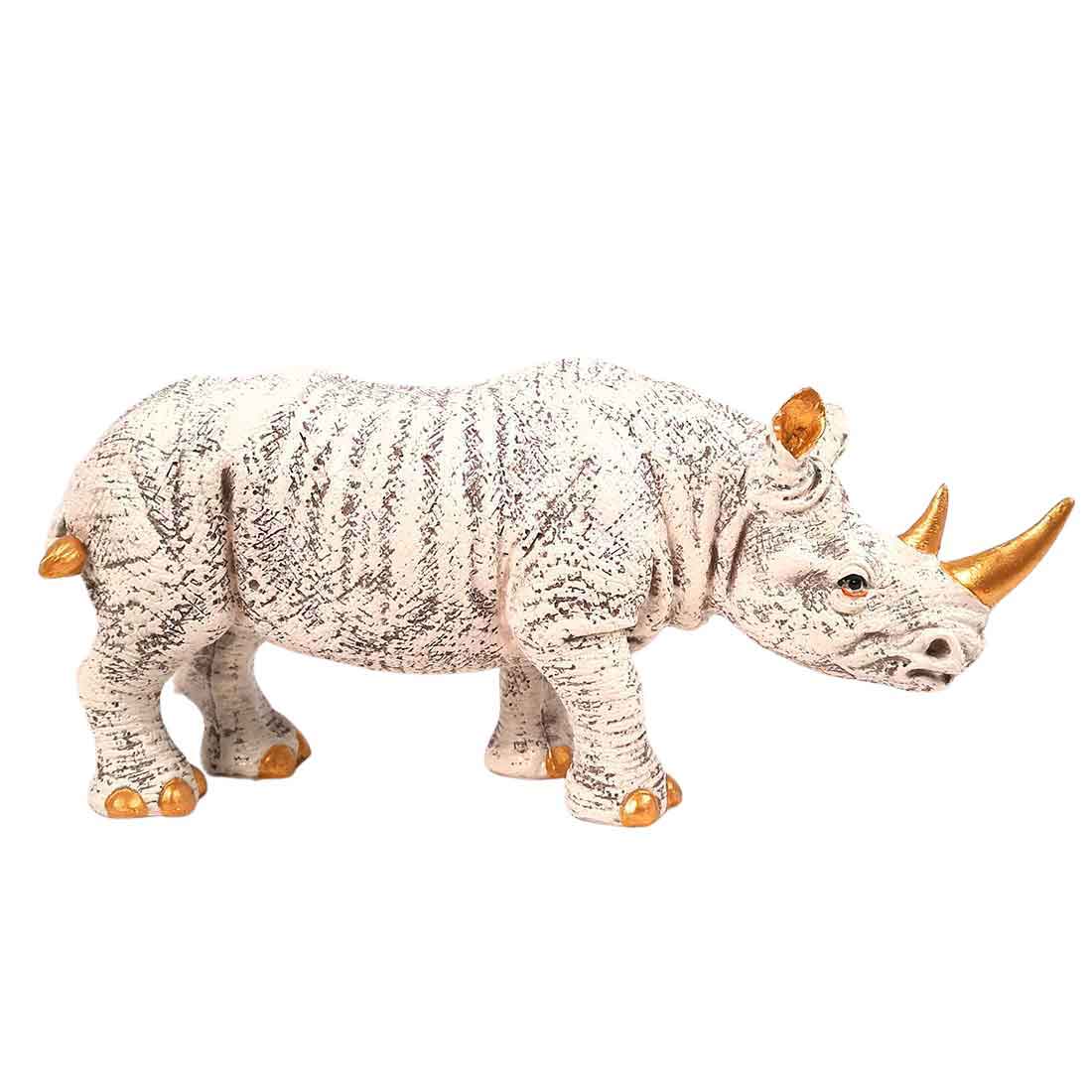 Rhino Showpiece Statue - For Home Decor, Office, Table Decor & Gifts - 5 Inch - Apkamart