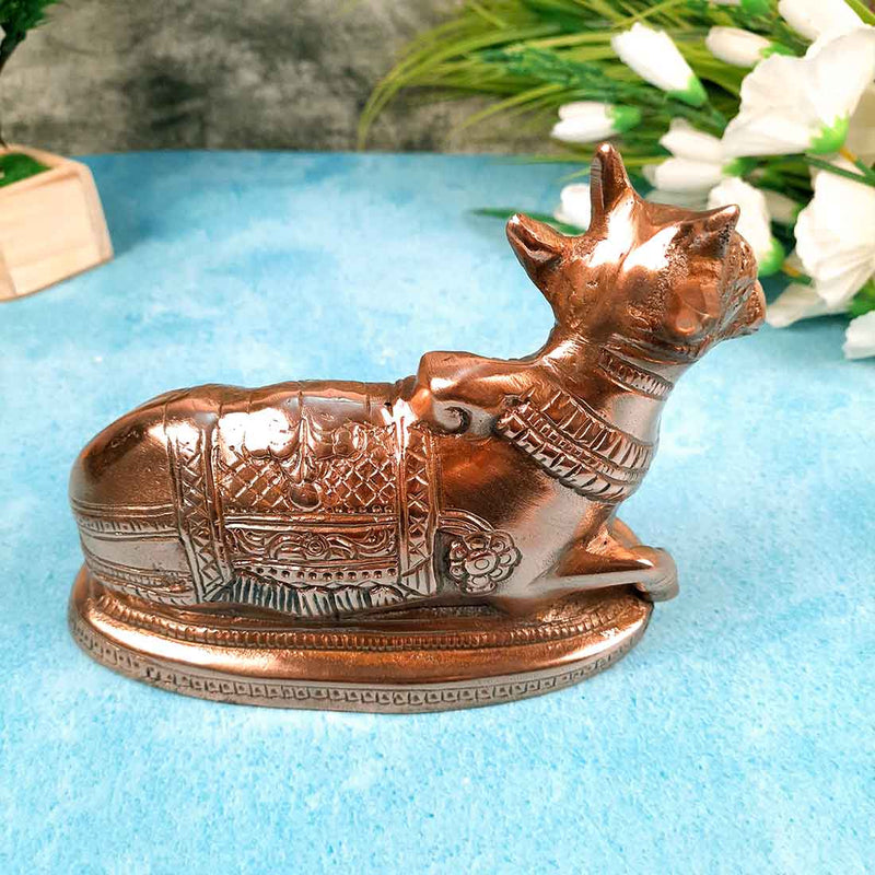 Nandi Statue - Shiva's Cow Nandi Idol - for Temple, Puja & Home Decor - 6 Inch - Apkamart