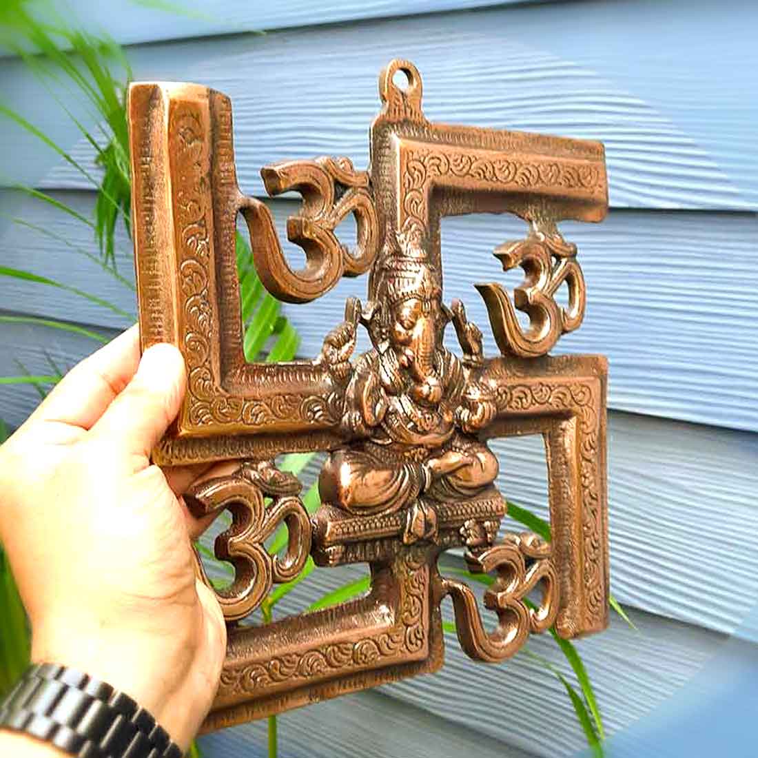 Ganesh Wall Hanging Idol | Lord Ganesha With Swastik And Om Wall Decor Murti for Entrance Door | Ganesha Statue for Vastu, Home, Puja & Religious Decor - 11 Inch
