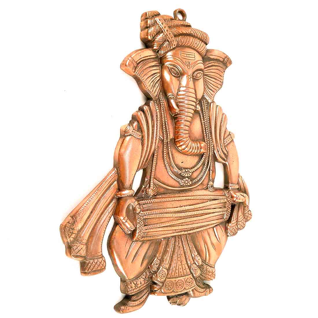Lord Ganesh Wall Hanging Idol | Metal Ganesha Playing Dholak Wall Statue Decor for Main Gate | Ganpati Murti for Home, Puja & Religious Decor & Gift -17 Inch