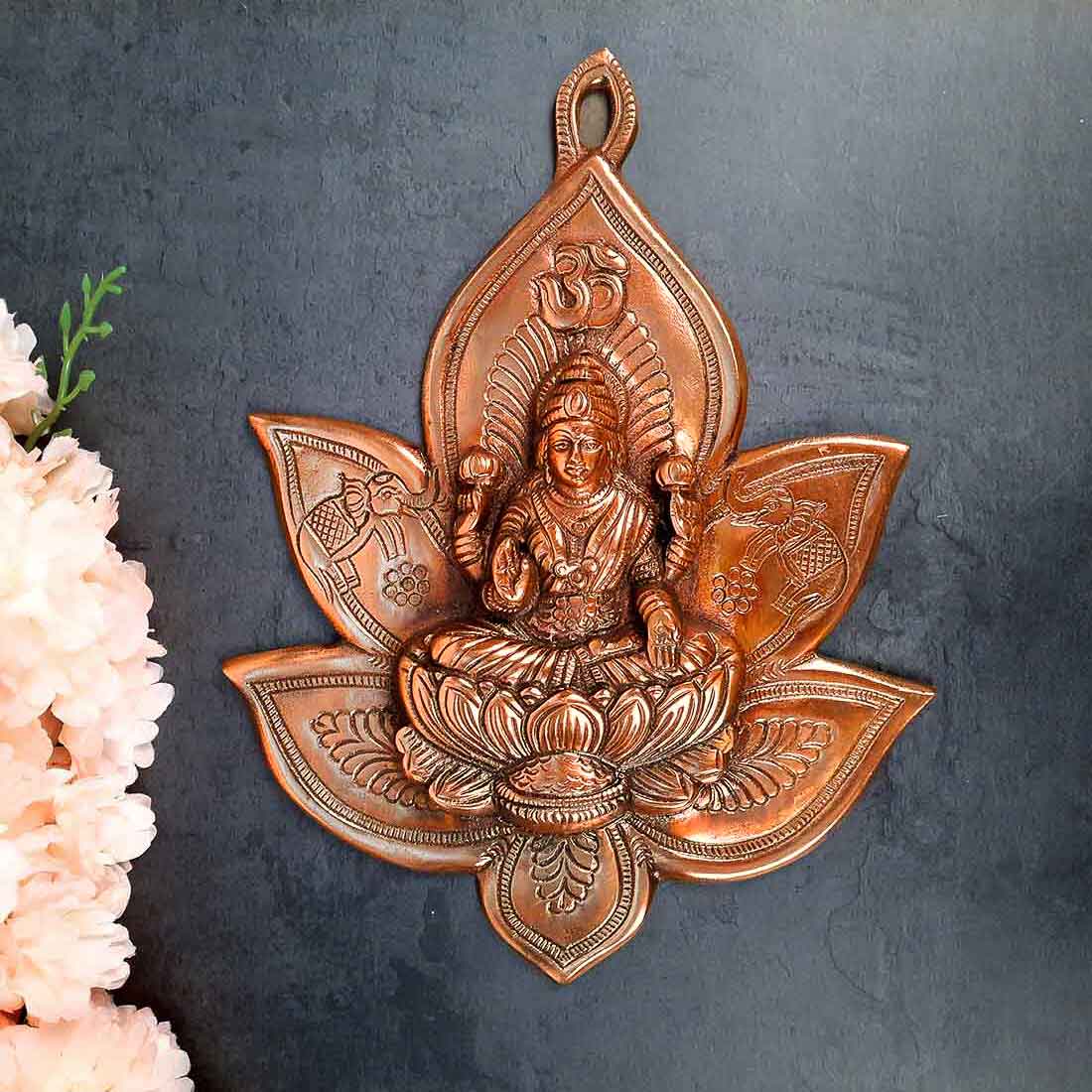 Goddess Lakshmi Sitting on Lotus Wall Hanging - 12 Inch - ApkaMart