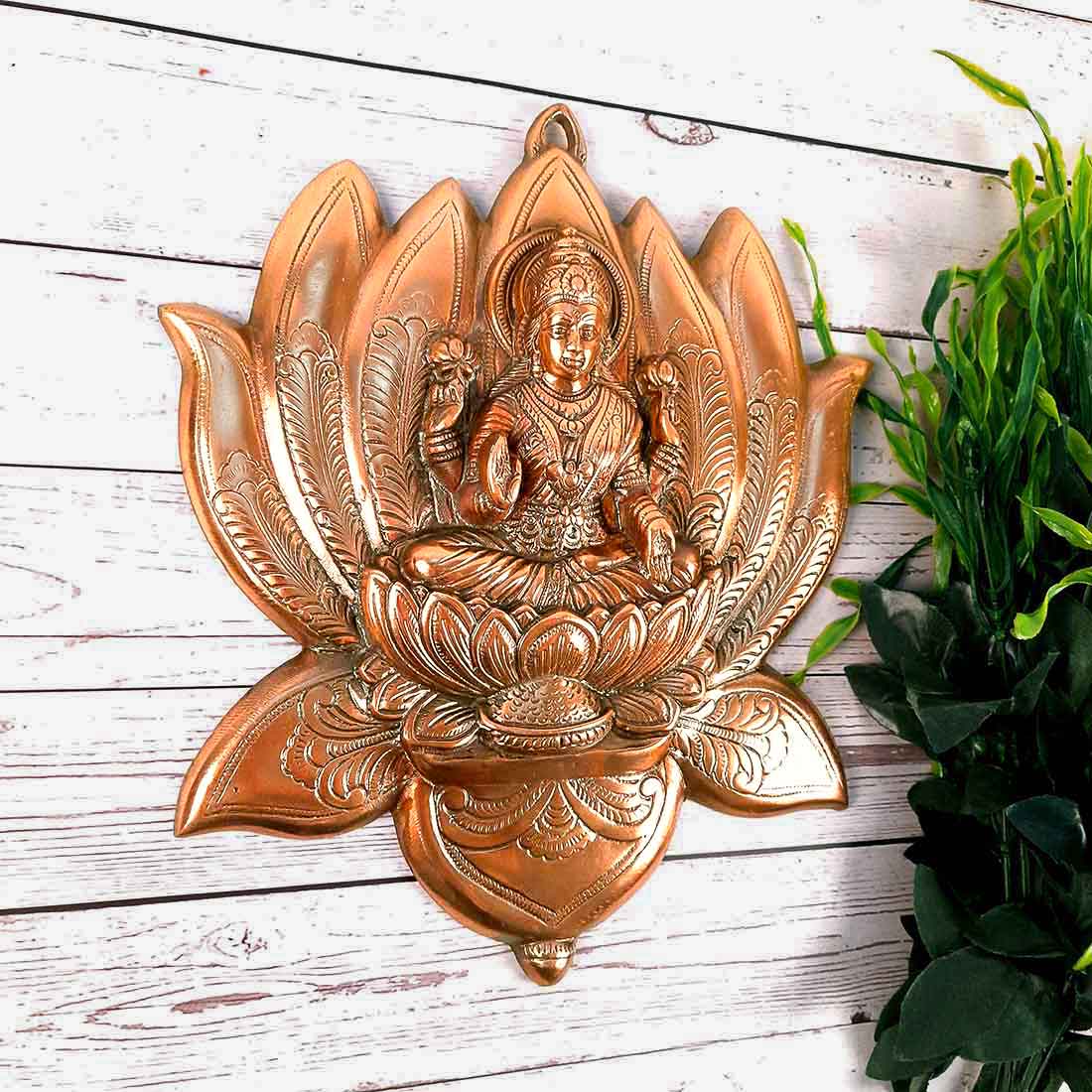 Goddess Laxmi Wall Hanging Idol | Metal Lakshmi Wall Statue Decor for Main Gate, Home, Diwali, Puja I Religious Decor & Gift - 14 Inch