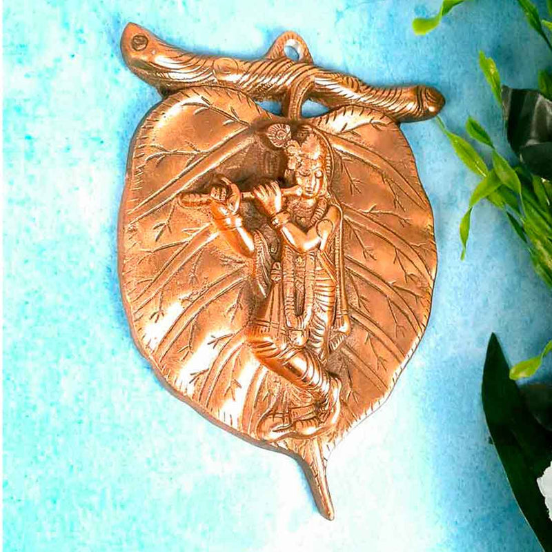 Krishna Wall Art  | Living Room Decor - Leaf Design - 8 inch - ApkaMart