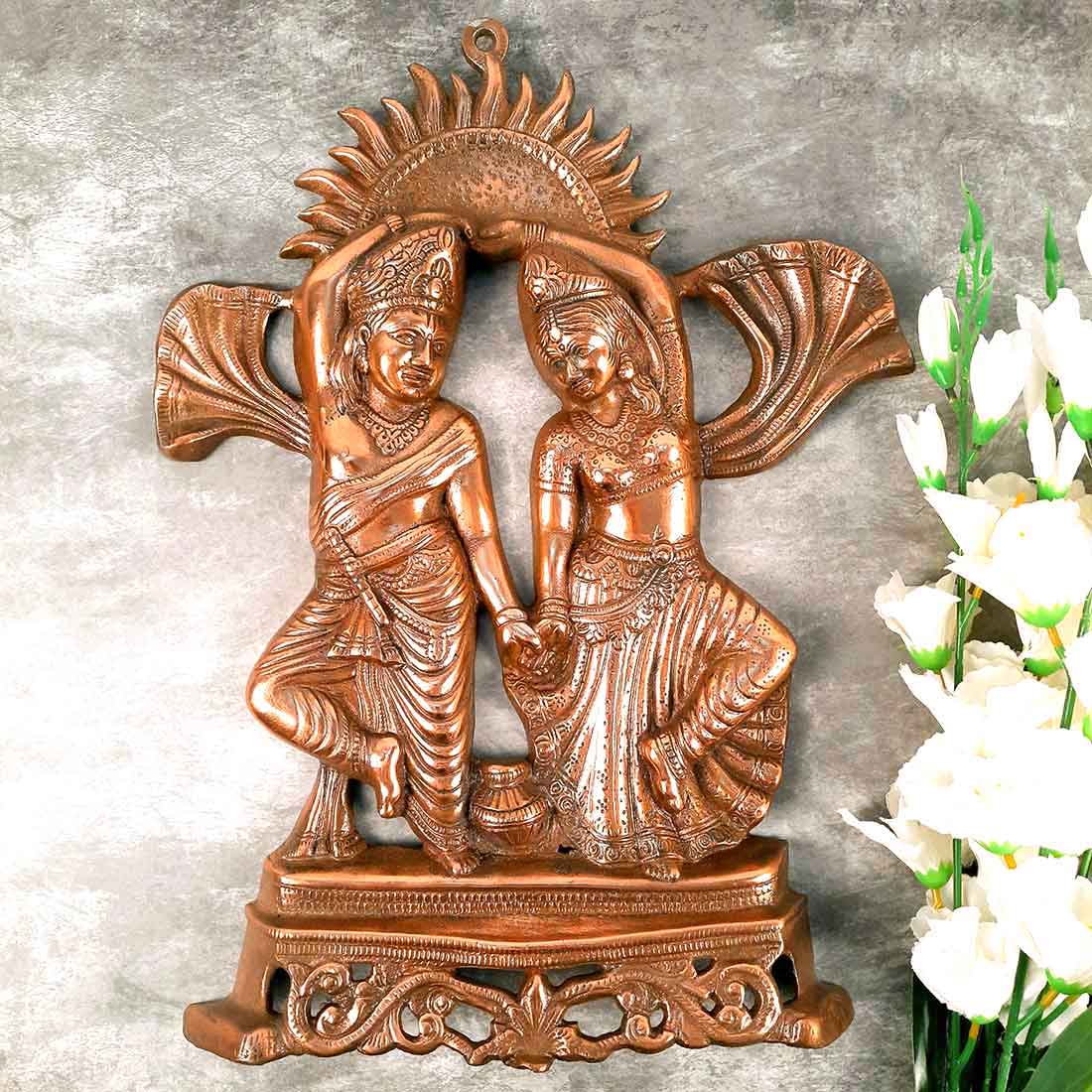Radha Krishna Idol Wall Hanging Art | Radhe Krishna Dancing Wall Statue Murti | Wedding Gift for Couples | Religious Gift - for Home, Living Room, Office, Puja , Entrance Decoration  - 19 Inch