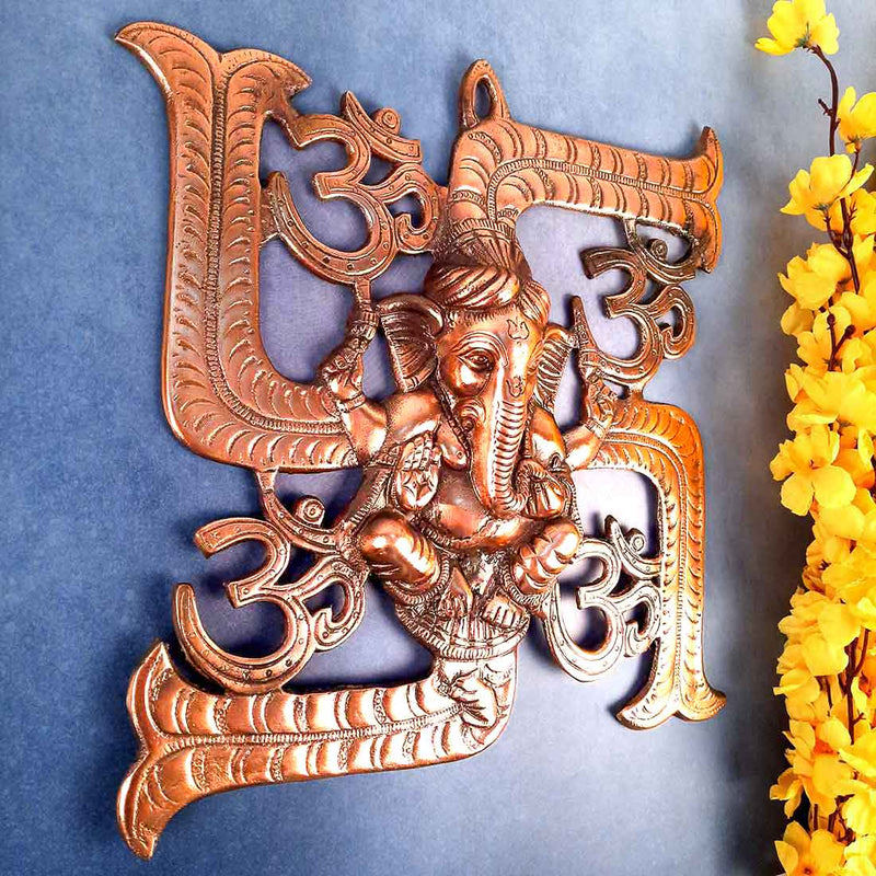 Swastik Ganesh Wall Decor - Vigha Harta Ganesha Wall Hanging -13 Inch - ApkaMart