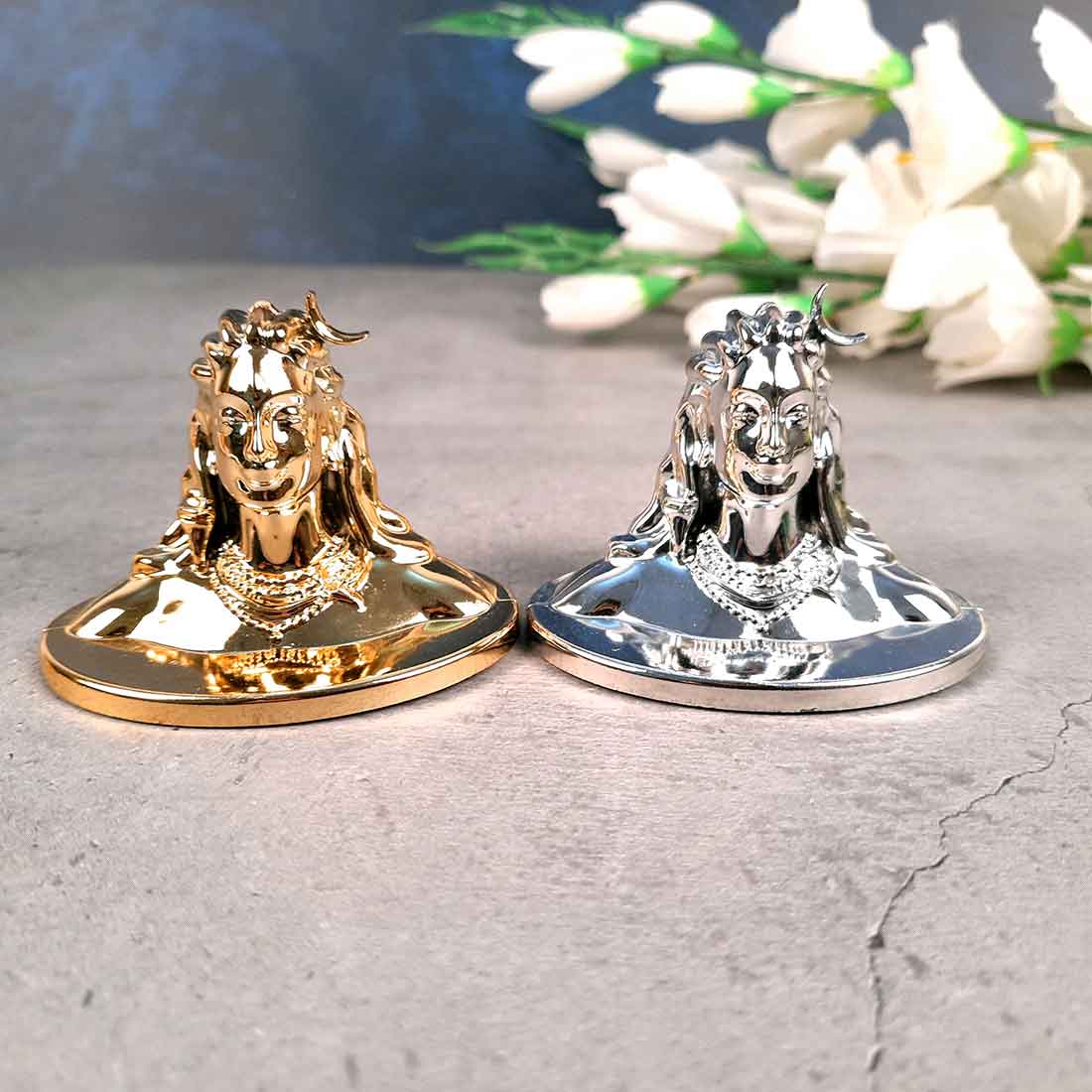 Adiyogi Statue | Mahadev Showpiece Idol - for Car Dashboard, Pooja & Gift, Home & Office Decor - Set of 2 #Color_Golden-Silver