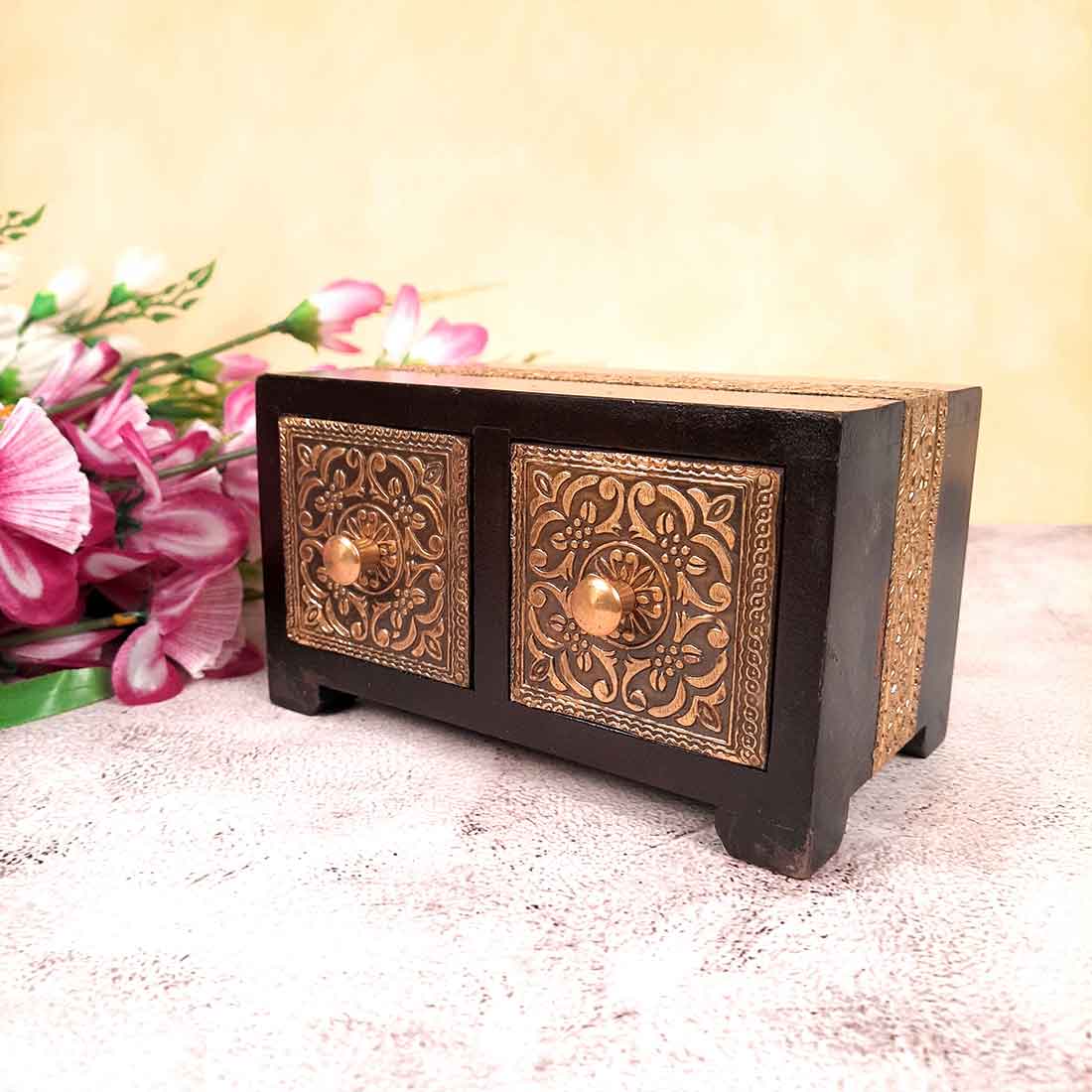 Jewelry Box Antique | Brass Jewellery Box - For Wedding & Anniversary Gift | Organizer for Rings, Necklace, Earrings, Makeup, Dressing Table Decor & Gifts - 7 Inch
