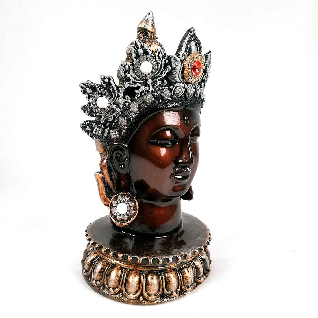 Buddha Head Statue | Buddha Face Showpiece - for Home & Spiritual Decor - 10 Inch #color_Brown