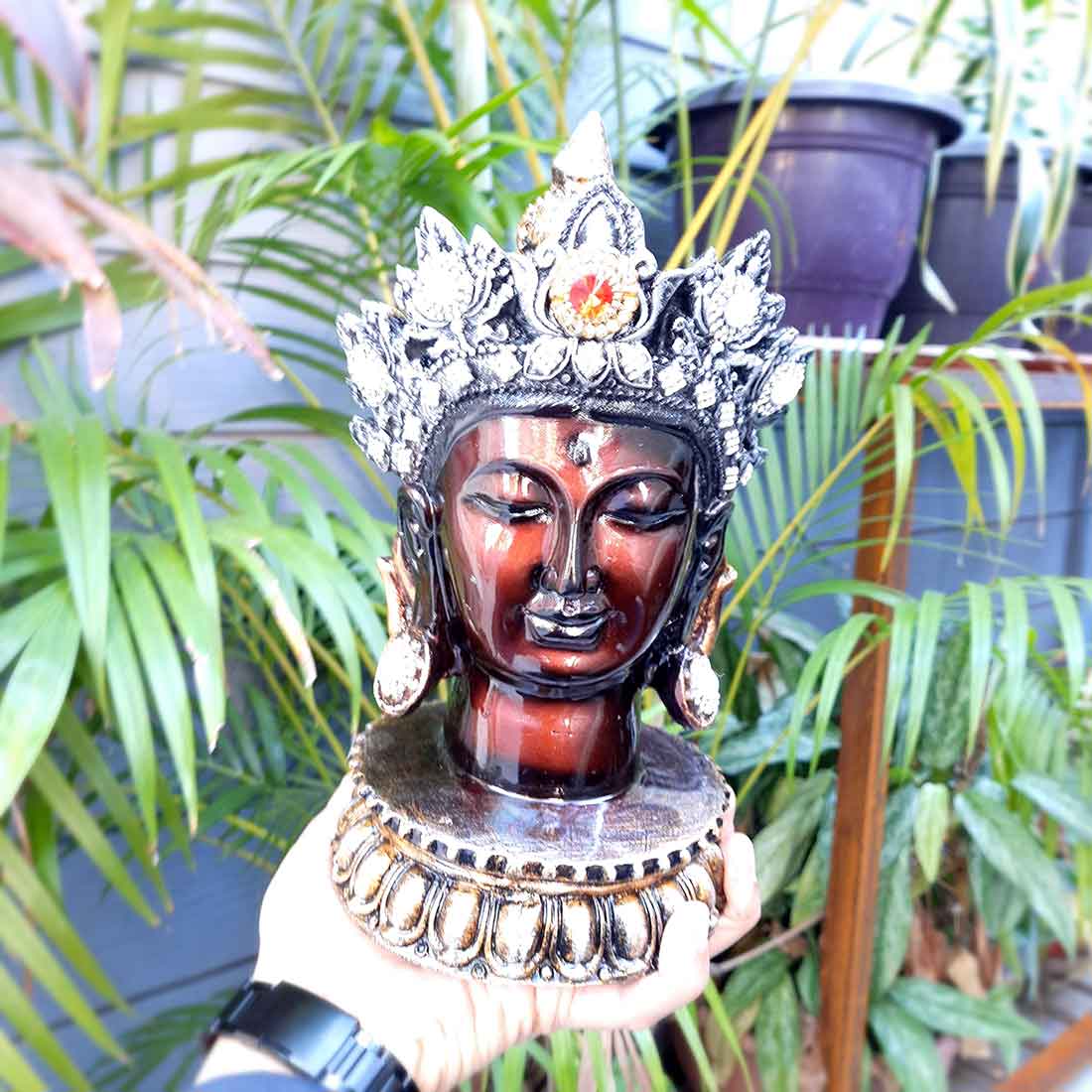 Buddha Head Statue | Buddha Face Showpiece - for Home & Spiritual Decor - 10 Inch #color_Brown