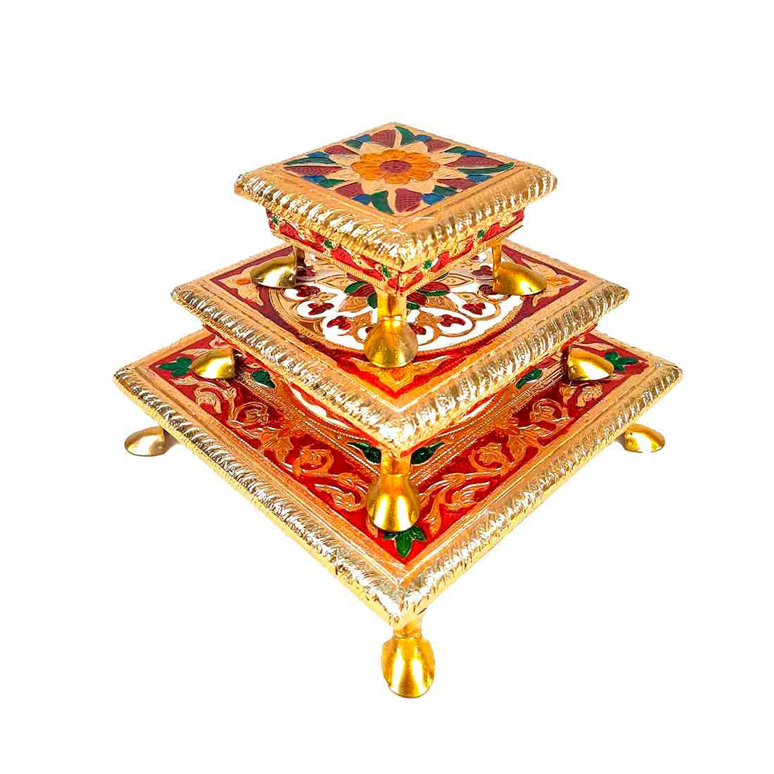 Puja Chowki - 4,6,8 Inch - Set of 3 For Pooja, Wedding & Festive Decor - ApkaMart #Style_Design 1
