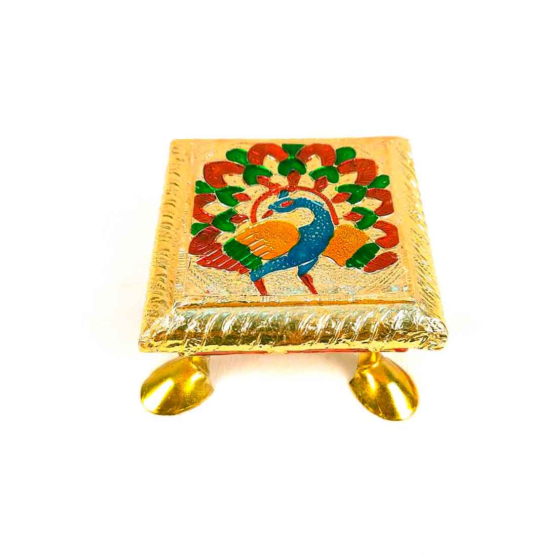 Pooja Chowki - Peacock Design - For Pooja & Return Gifts - 4 Inch - ApkaMart #Style_Pack of 1