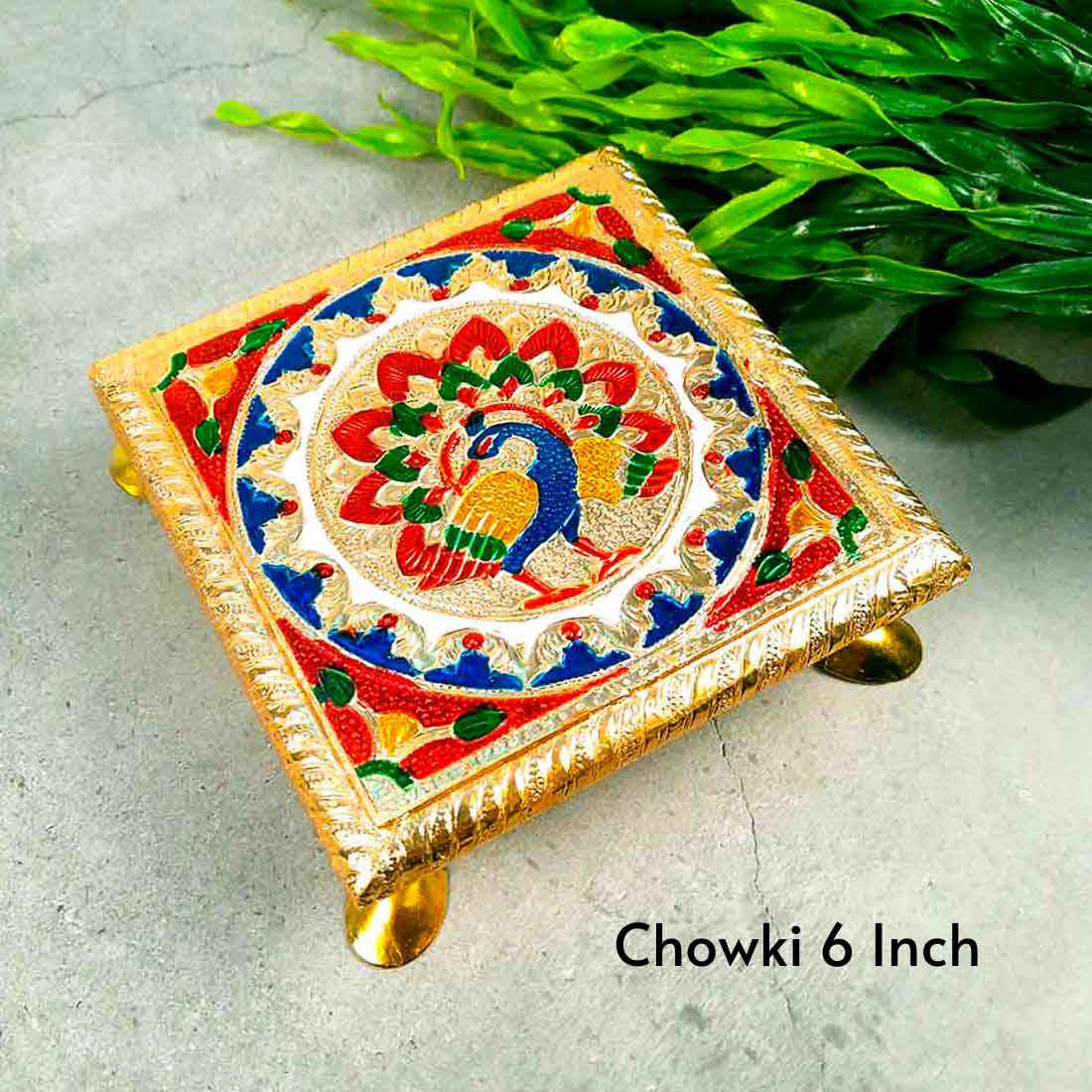Pooja Chowki Bajot - Peacock Design - For For Pooja, Weddings & Festivals - Set of 3 - ApkaMart #Style_Design 1