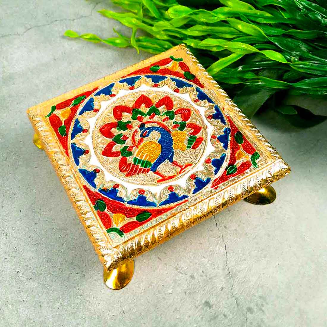 Minakari Pooja Chowki Bajot - For Puja & Gifts - 6 Inch - ApkaMart #Style_design 1