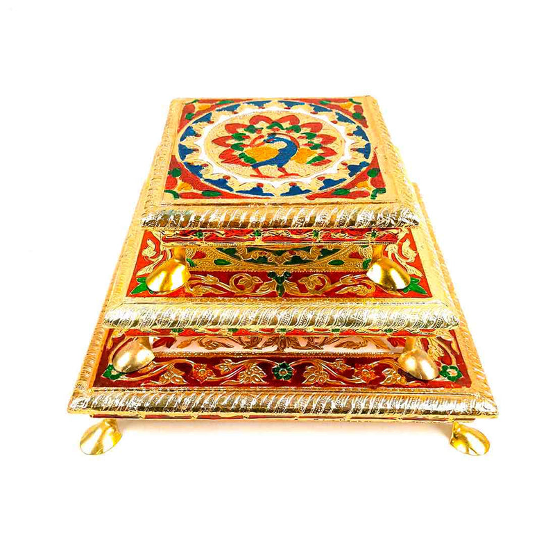 Pooja Chowki Bajot - Minakari Chowki Set - Set of 3 (6, Inch , 8 Inch, 10 Inch) - ApkaMart