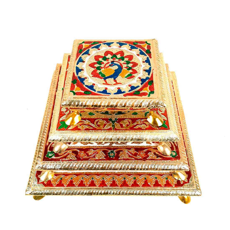 Decorative Chowki - Pack of 4 - For Sitting, Puja & Home Decor - ApkaMart