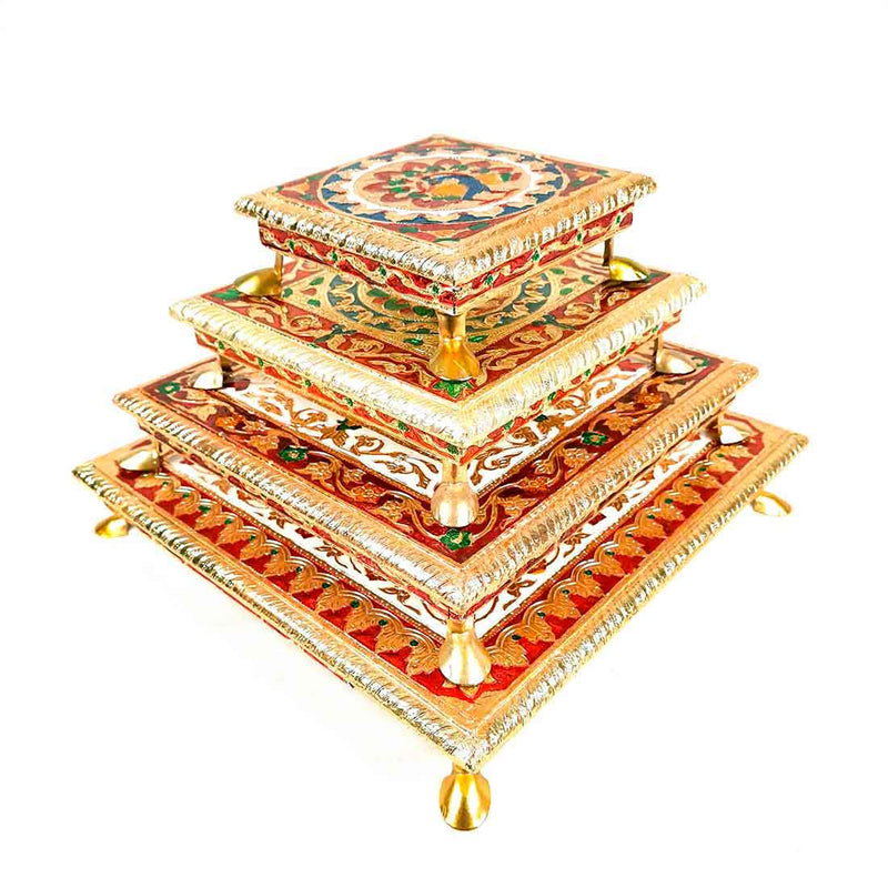 Decorative Chowki - Pack of 4 - For Sitting, Puja & Home Decor - ApkaMart