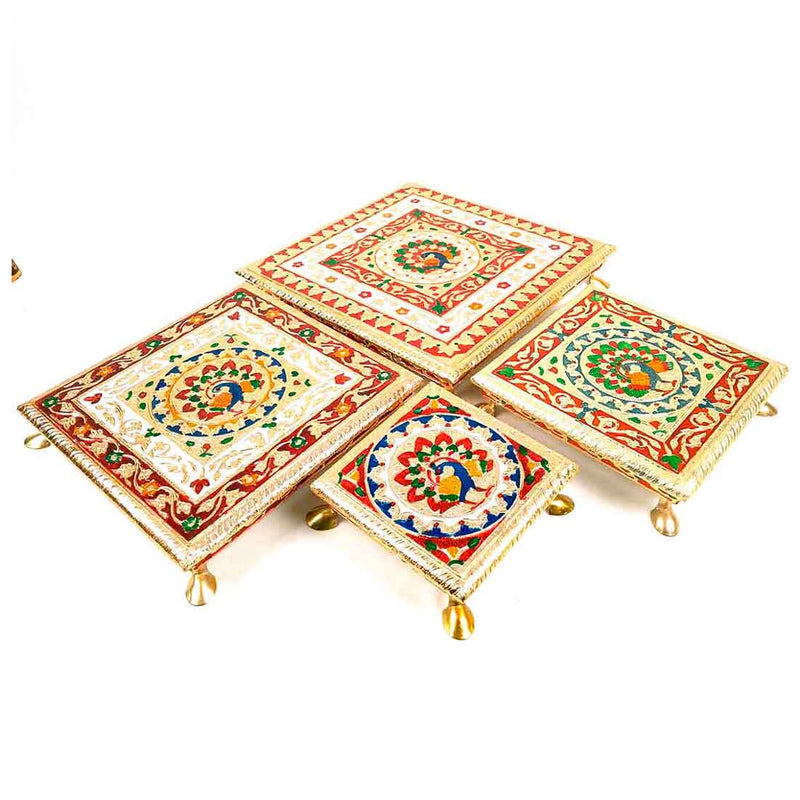 Decorative Chowki - Pack of 4 - For Sitting, Puja & Home Decor - ApkaMart