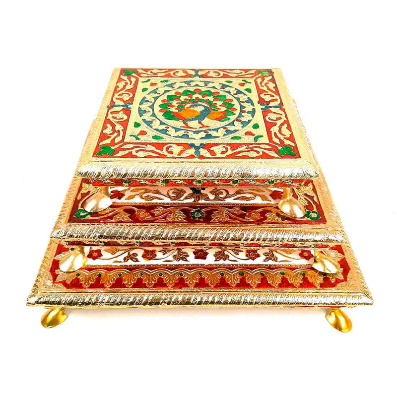 Minakari Pooja Chowki - Wooden Bajot - For Pooja & Festivals - Set of 3 - ApkaMart
