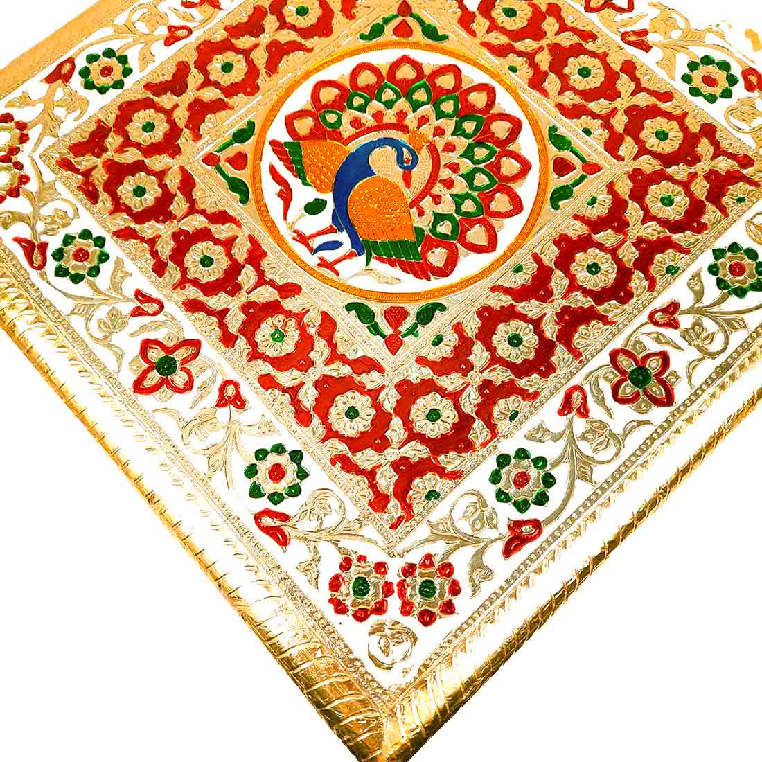 Pooja Chowki Bajot - Peacock Design - For Puja & Wedding Decor -12 Inch - ApkaMart