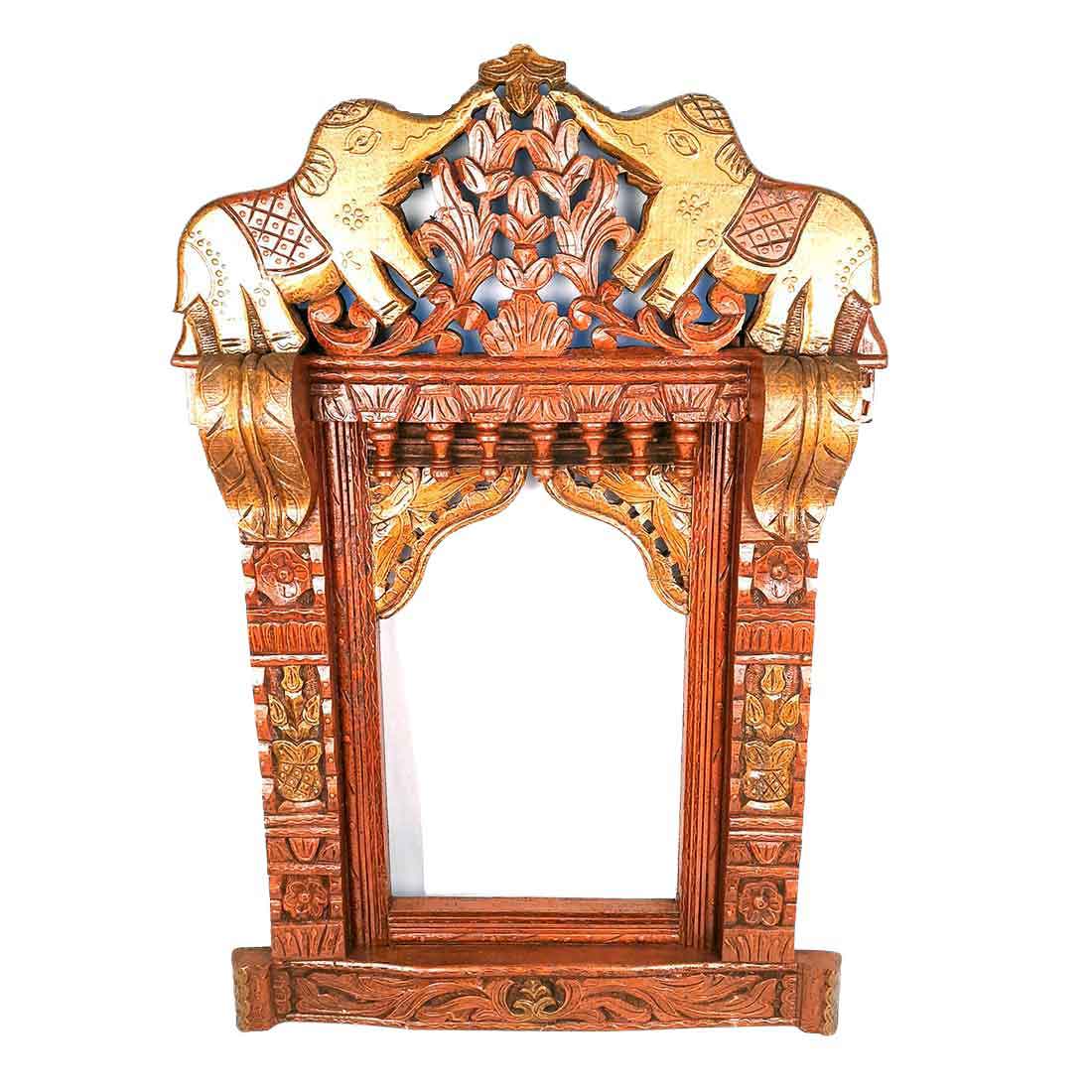 Jharokha Wall Hanging Big | Wooden Jharokha Frame Hangings - Elephant Design - For Home, Wall Decor, Frames, Living room, Entrance Decoration & Gifts  - 36 Inch