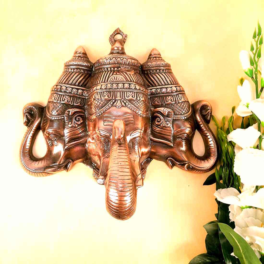 Ganesh Wall Hanging| Handcrafted 3 Face Ganesha Wall Art & Hangings for Gifts & Home Decor| Spiritual Sculpture and Religious Wall Mount Artwork | 16 Inch