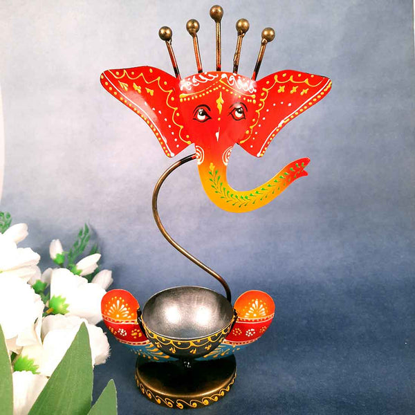 Candle Holder Stand | TeaLight Holder With One Slots Cum Showpiece  | Tea Light Candle Stands - Ganesha Design - For Home, Table, Living Room, Dining room, Bedroom Decor | For Diwali Decoration & Gifts - 12 Inch