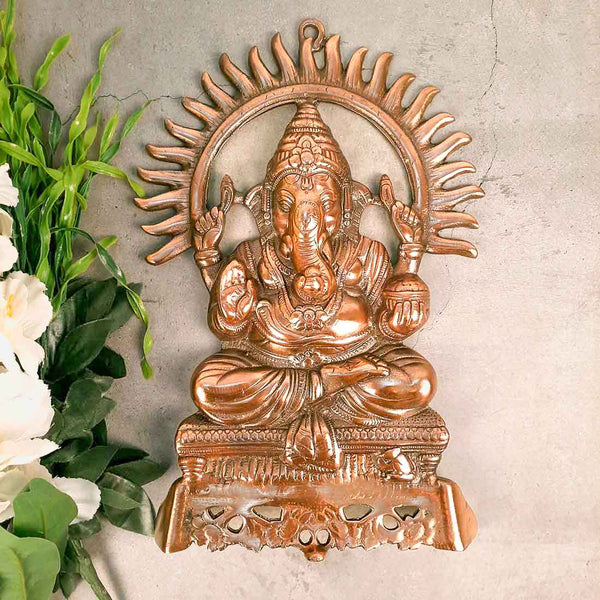 Ganesh Wall Hanging Murti | Ganesha Wall Statue With Sun - for Home Entrance & Main Door |Religoius & Spiritual Wall Art - For Puja, Living Room Decor & Gift - 15 Inch