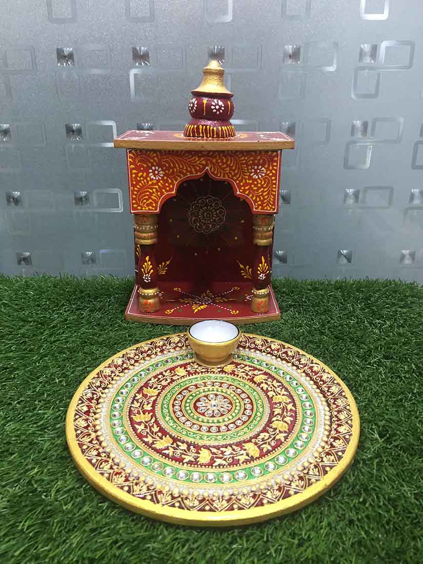Decorated Pooja Thali with Diya - For Pooja & Rakhi - 9 Inch - ApkaMart