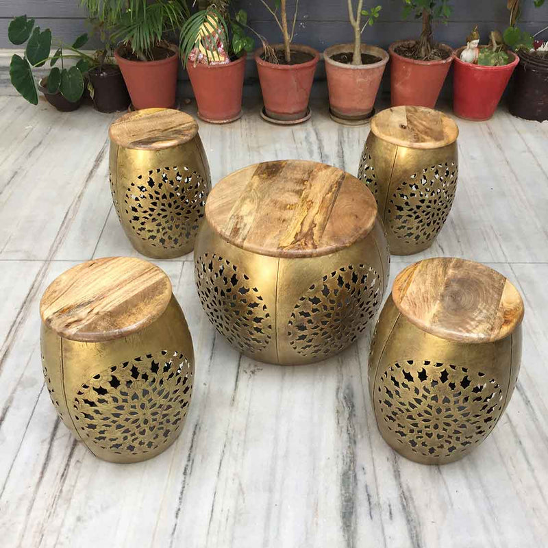 Centre Table with Stool Set - For Living Room & Garden Decor - Set of 5 - ApkaMart
