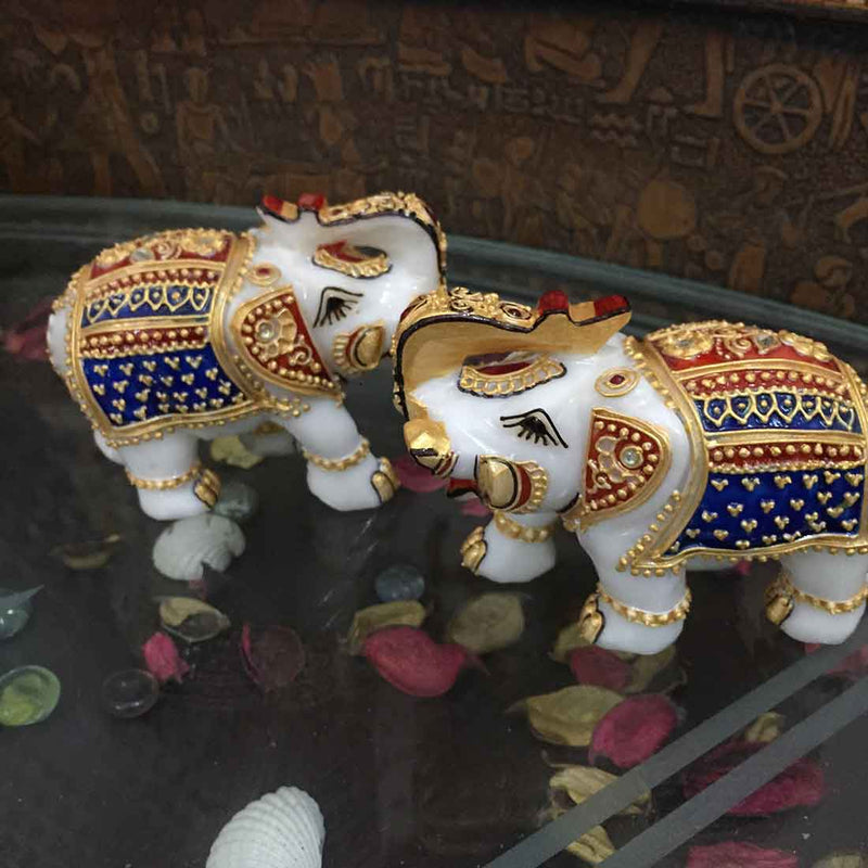 Marble Elephant Showpiece  - For Home, Living Room & Table Decor - 4 Inch - Set of 2 - ApkaMart