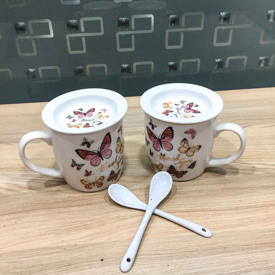 Coffee Mug with Lid & Spoon - For Anniversary & Valentines , Birthday Day Gift - ApkaMart