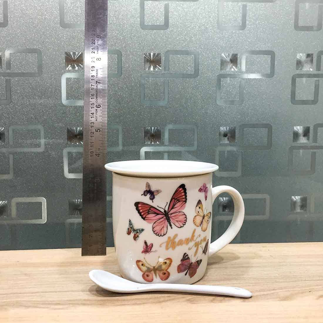 Coffee Mug with Lid & Spoon - For Anniversary & Valentines , Birthday Day Gift - ApkaMart