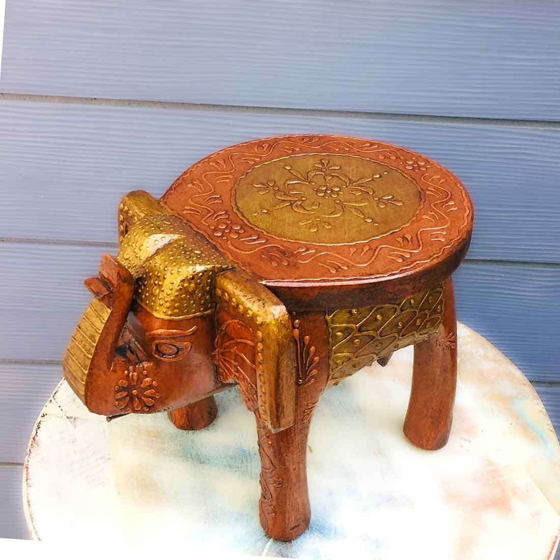 Elephant Stool 8 Inch | Copper Showpiece for Table Decor and Gifts - ApkaMart