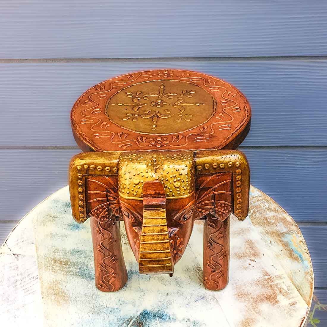 Elephant Stool 8 Inch | Copper Showpiece for Table Decor and Gifts - ApkaMart