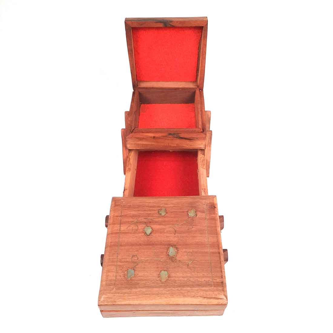 Wooden Jewellery Box Organizer | Multi-Purpose Folding Jewelry Boxes | 3 Tier Jewelry Box  - for Earrings, Necklace, Rings, Makeup, Dressing Table Decor & Gifts - 8 Inch