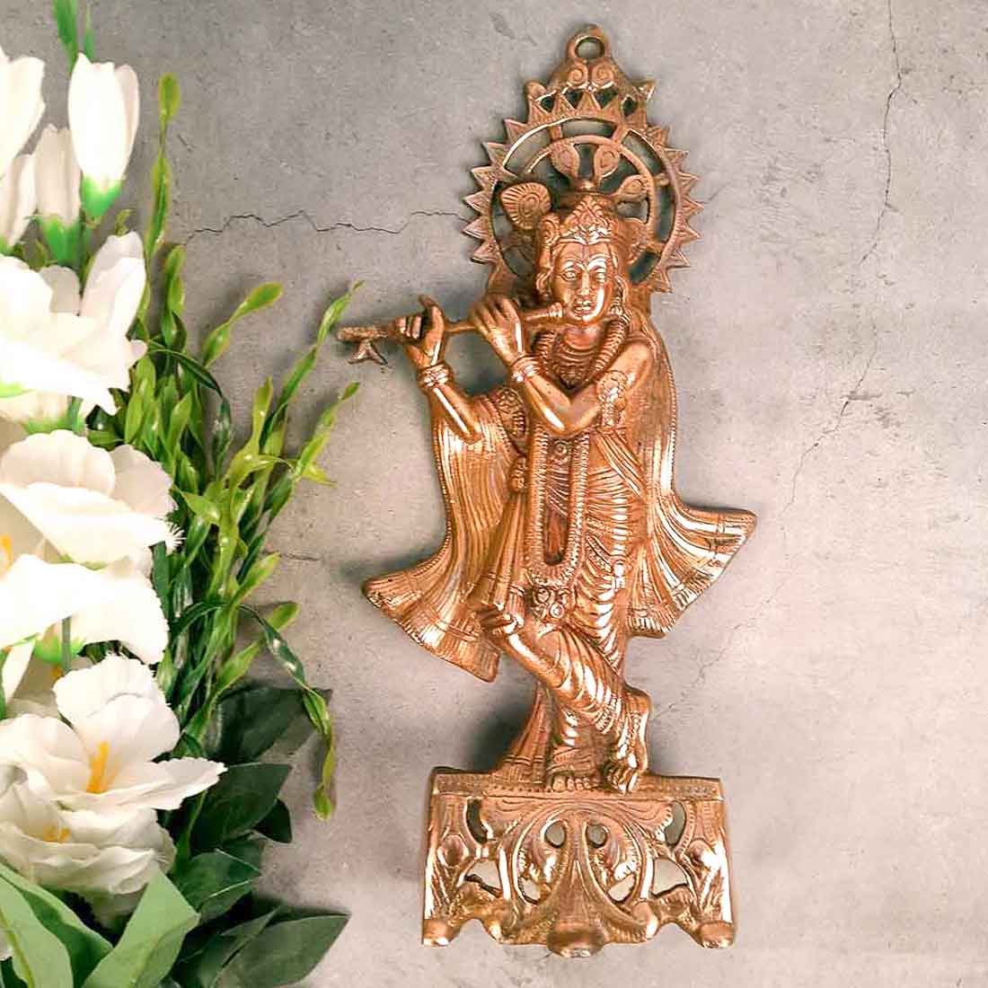 Krishna Idol Wall Hanging | Shri Krishna Playing Flute Wall Statue Murti | Lord Krishna Wall Decor Art - for Home, Living Room, Office, Puja , Entrance Decoration & Gift - 16 Inch