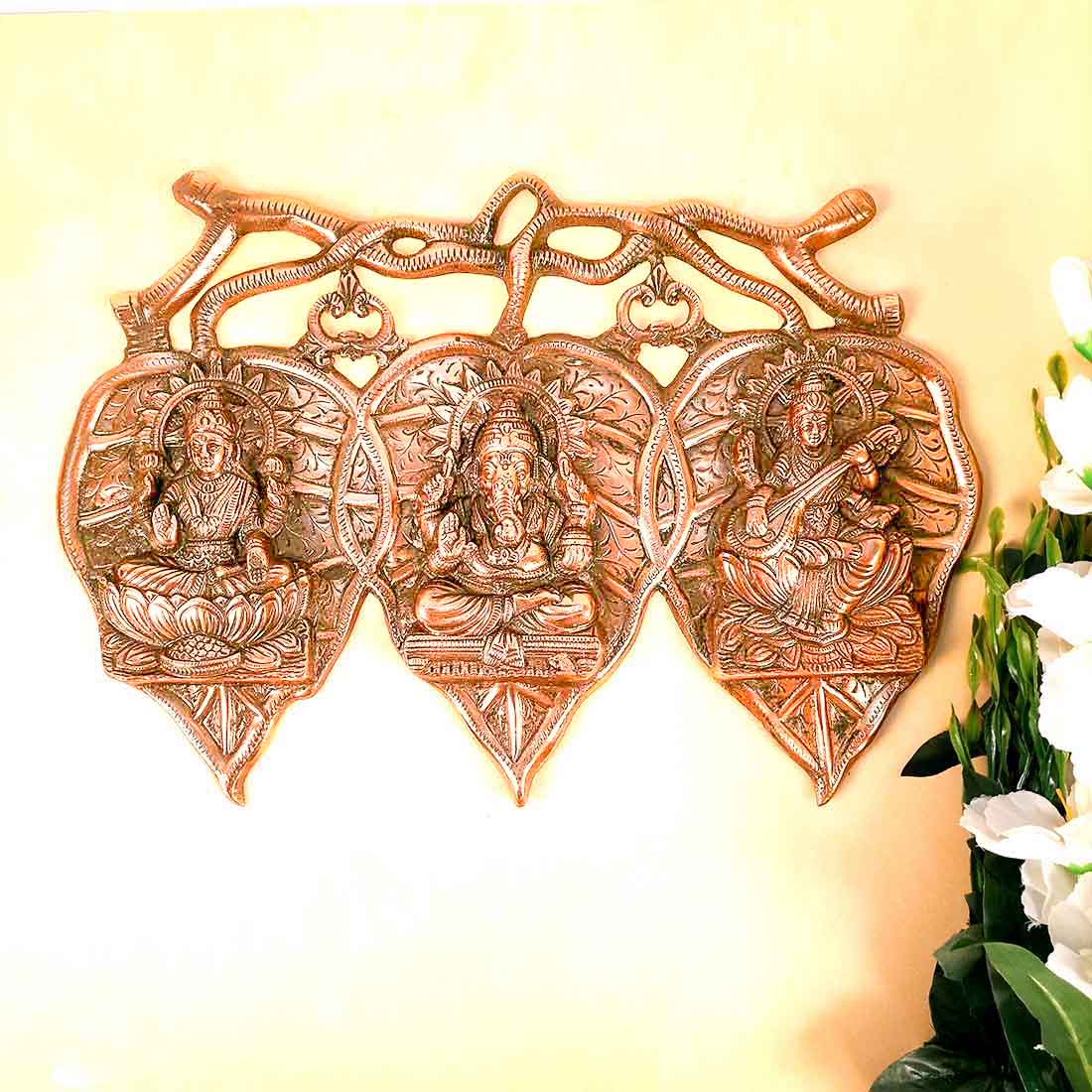 Lord Ganesh and Goddess Laxmi & Saraswati Wall Hanging - For Pooja, Home, Office & Gifts-18 Inch