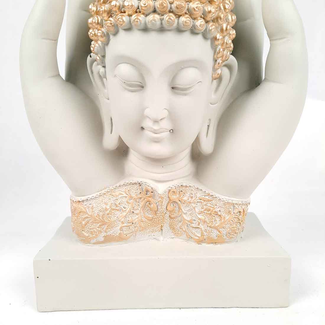 Buddha Head Showpiece - Palm Buddha Statue - 26 Inch #color_White