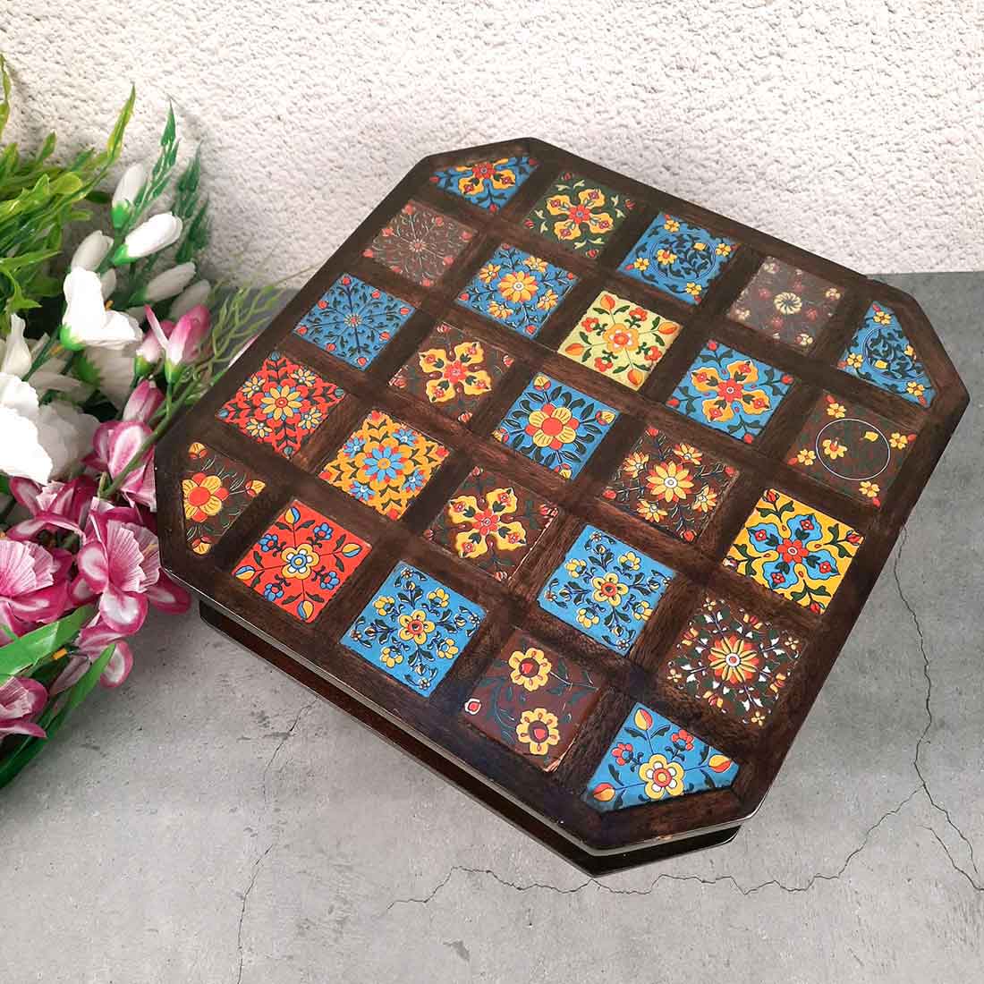 Patla Chowki with Ceramic Tiles - For Pooja, Sitting & Home Decor - 12 Inch