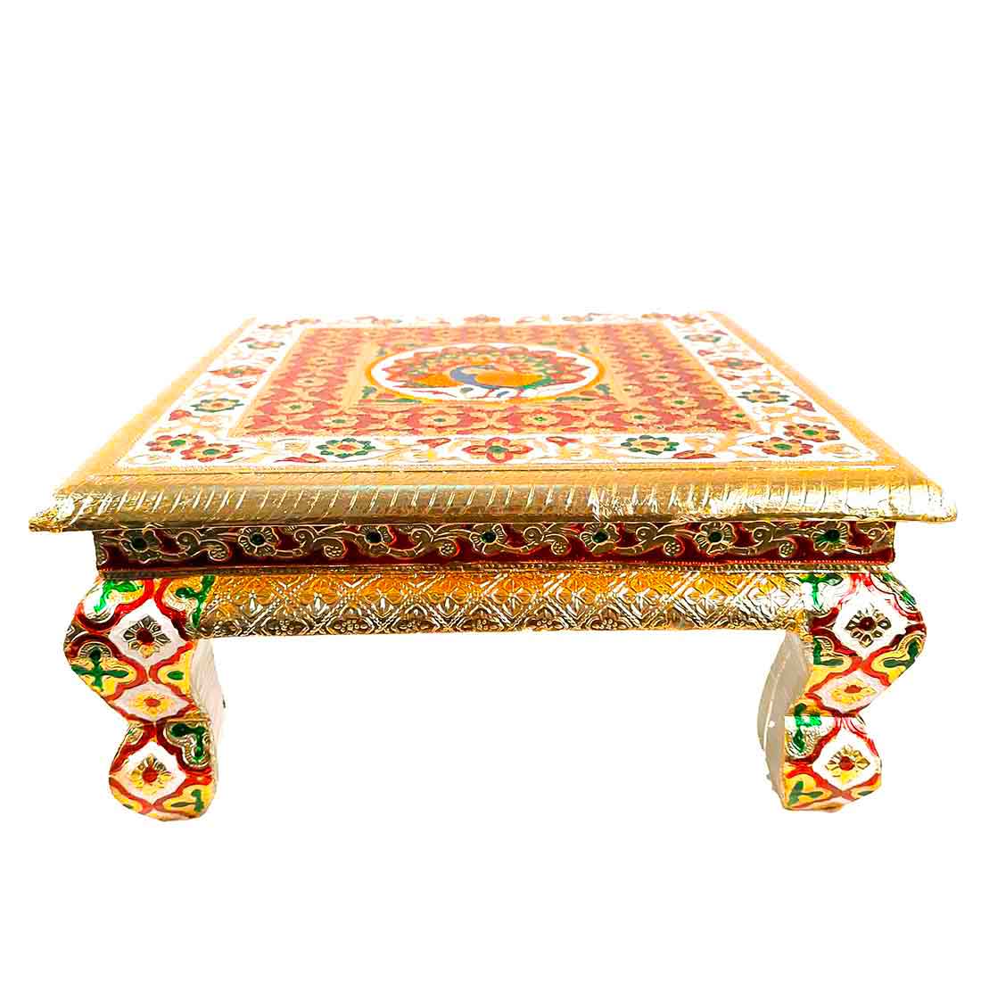 Pooja Chowki Bajot - Peacock Design - For Puja & Wedding Decor -12 Inch - ApkaMart
