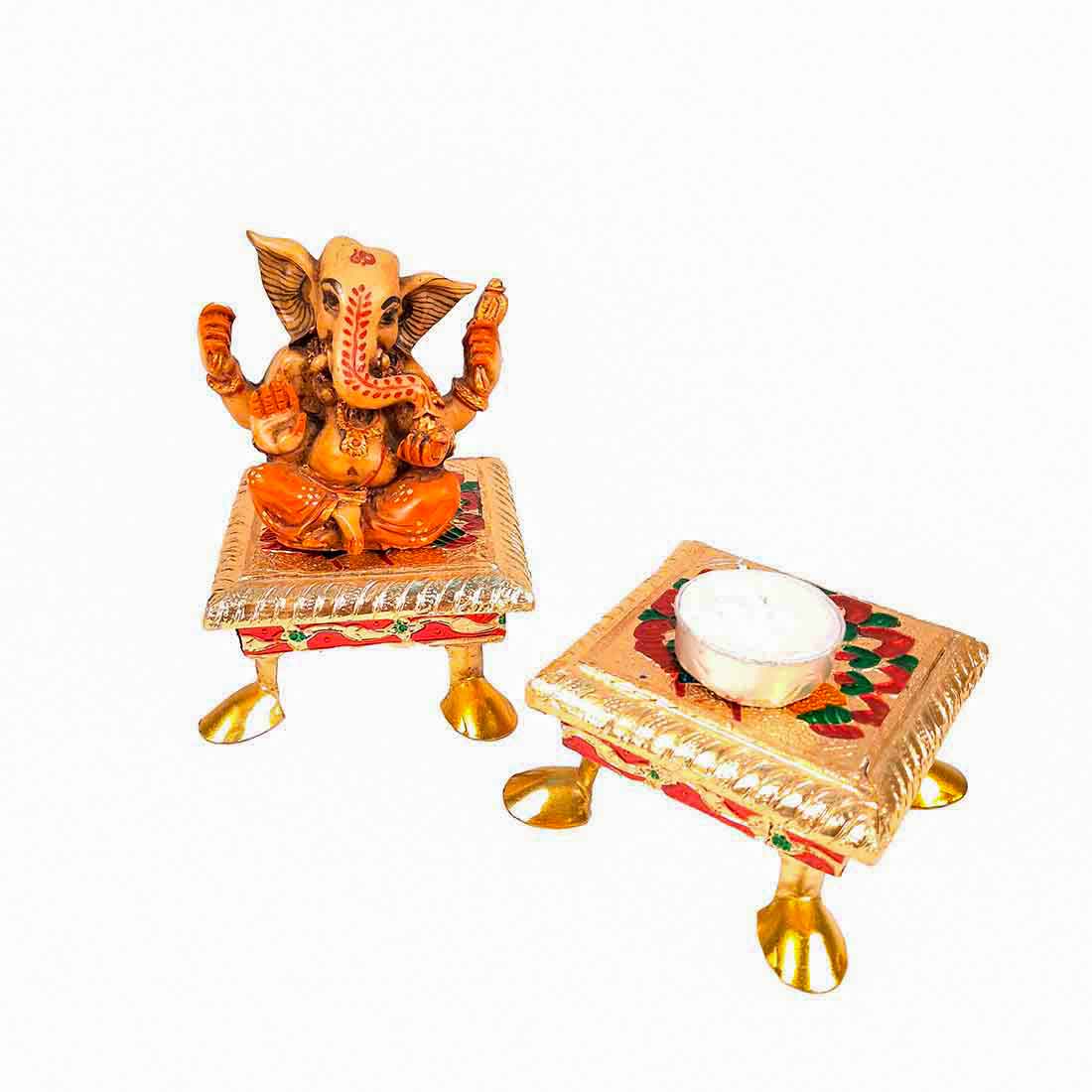 Pooja Chowki - Peacock Design - For Pooja & Return Gifts - 4 Inch - ApkaMart #Style_Pack of 2
