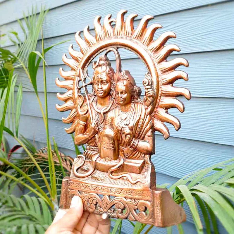 Shiv Parvati Wall Hanging  - For Pooja, Temple & Office Decor - 11 Inch