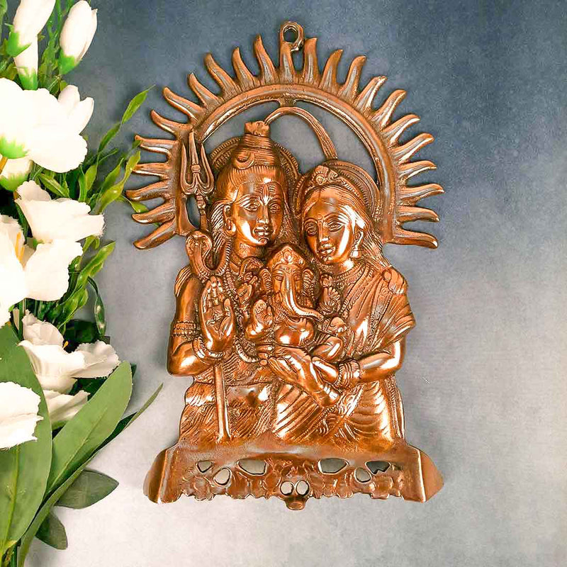 Shiva Parvati Ganesh Wall Hanging | Shiv Parivaar Wall Decor - For Pooja & Festivals - 15 Inch
