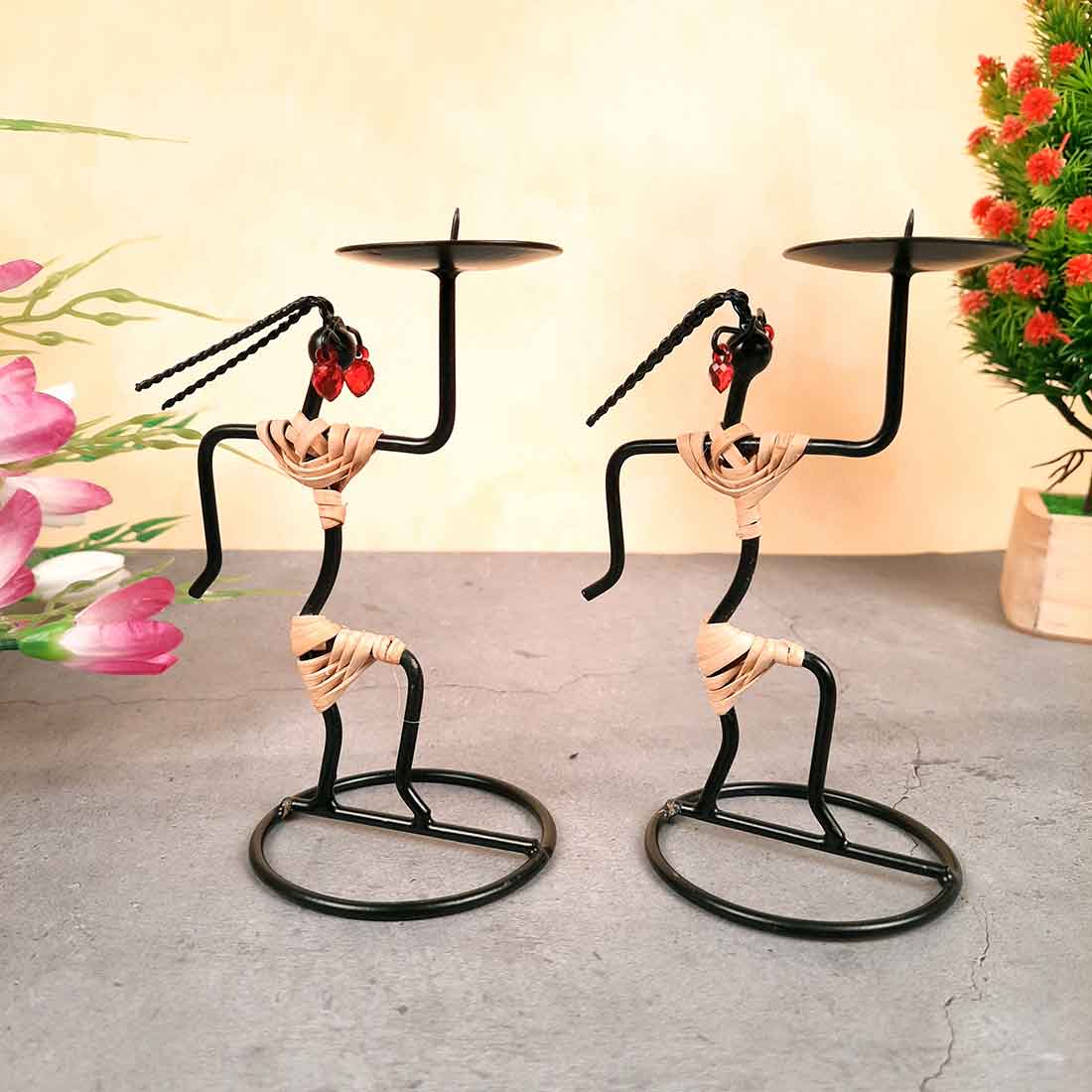 Candle Holder Stand | TeaLight Holder With One Slots Cum Showpiece  | Tea Light Candle Stands - Dancing Lady Design - For Home, Table, Living Room, Dining room, Bedroom Decor | For Diwali Decoration & Gifts - Set of 2