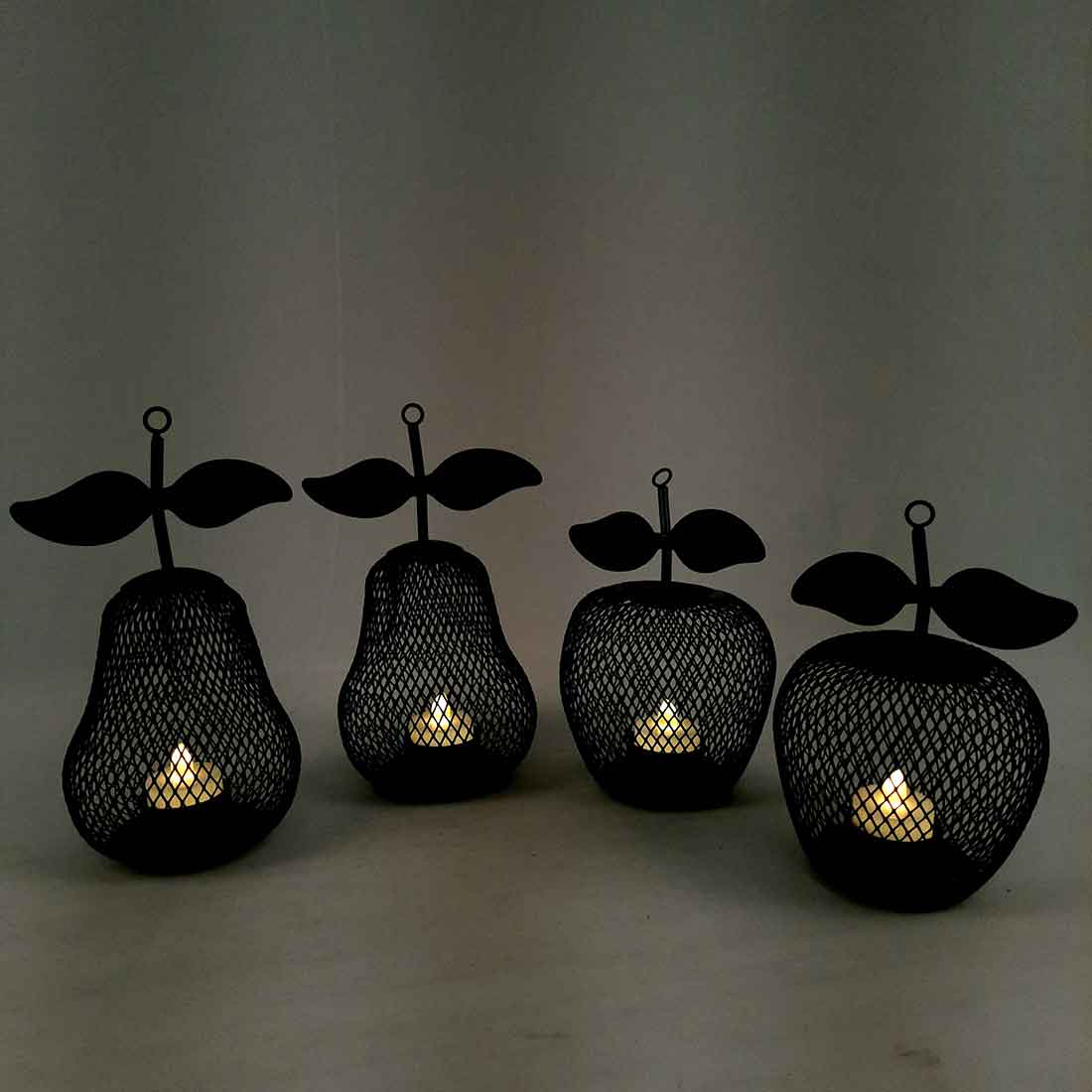 Candle Holder Stands -  | Tea Light Holders With One Slots | Tea Light Candle Stand - Apple & Pear Design - For Home, Table, Living Room, Dining room, Bedroom Decor | For Diwali Decoration & Gifts - Set of 4