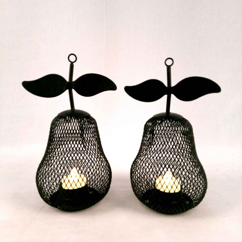 Pear Design Candle Holder with LED Light  - For Table Decor ,Diwali, Birthday Decoration -  Set of 2